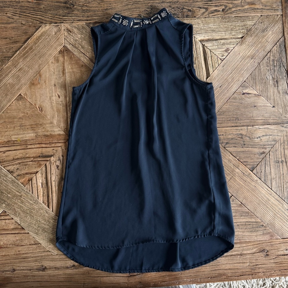 H&M Navy Sleeveless Beaded Neck Blouse